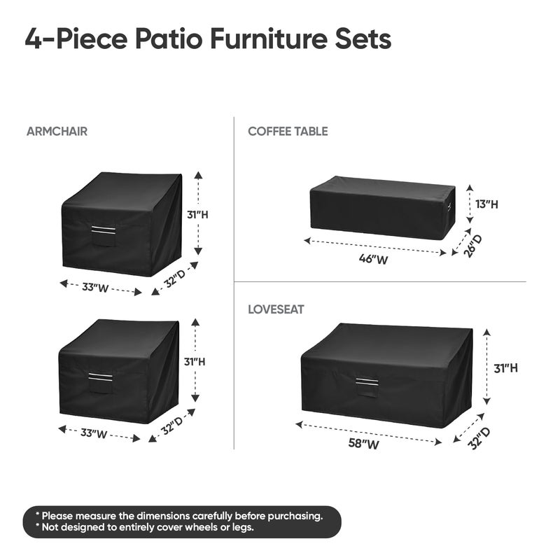 loriano Patio Furniture Covers  4 Piece Outdoor Furniture Cover Waterproof  Patio Furniture Cover Set  Lawn Patio Set Covers Black - Image 2